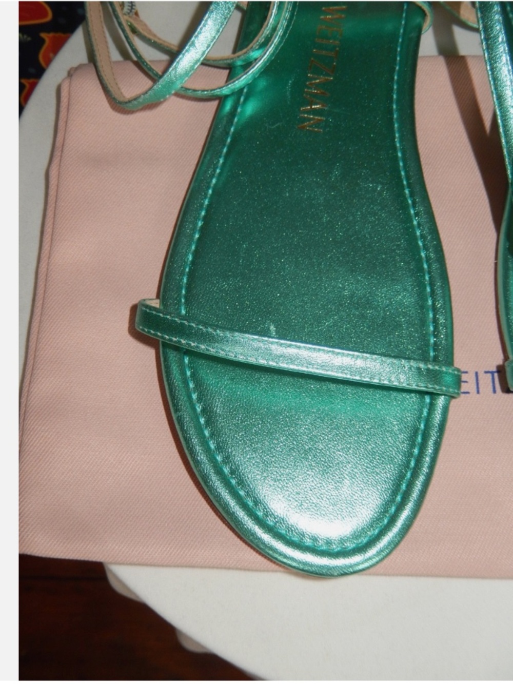 Stuart Weitzman Barely Metallic Leather Capri Aqua Flat Sandals Shoes 8.5 - Picture 4 of 5